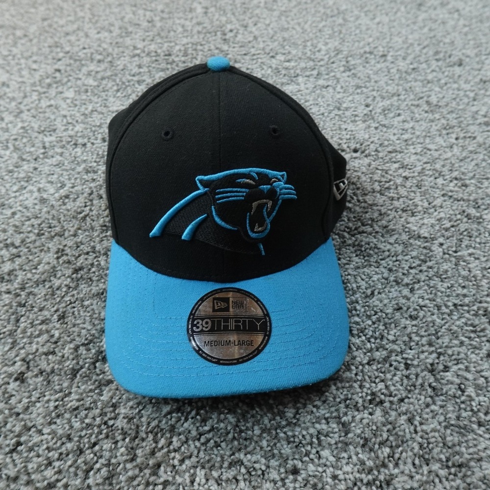 Carolina Panthers Hat Cap Mens L Fitted Black Blue NFL Football New Era 39THIRTY